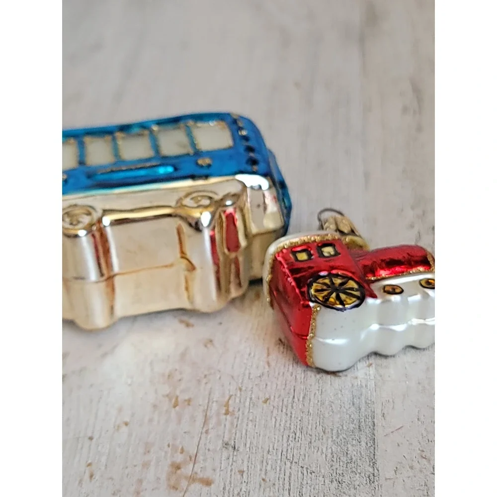 Poland train caboose front cart set vintage glass ornament Xmas glitter